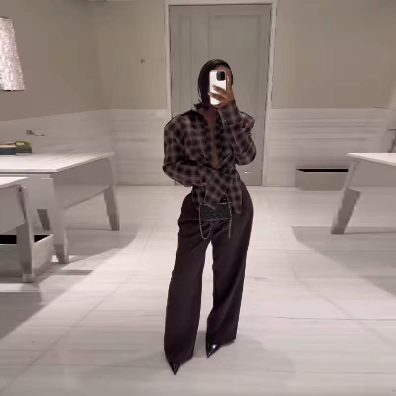 Sculpted Plaid Wrap Shirt