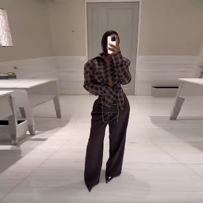 Sculpted Plaid Wrap Shirt