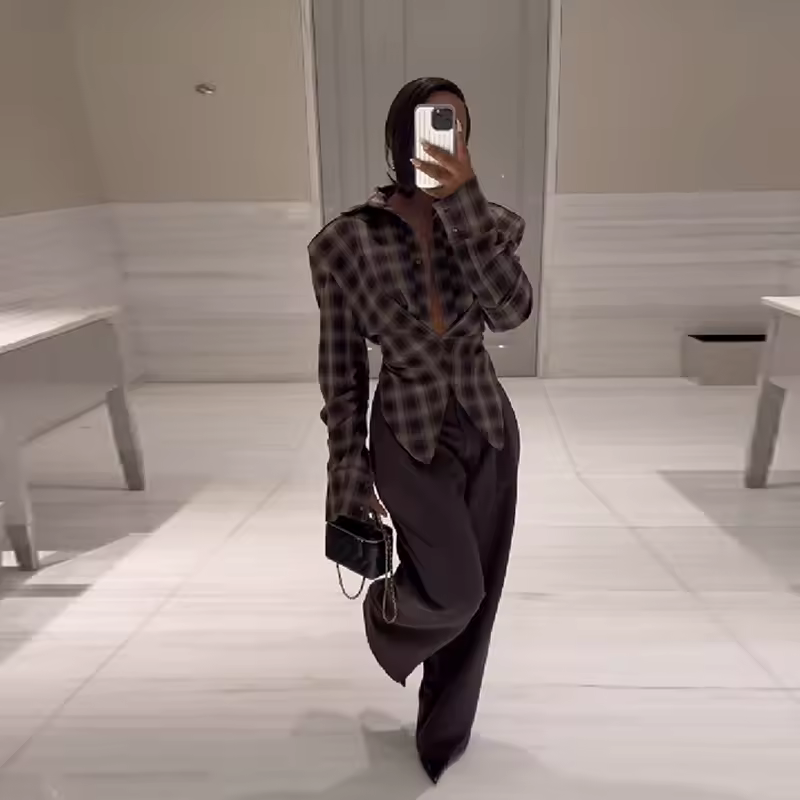 Sculpted Plaid Wrap Shirt