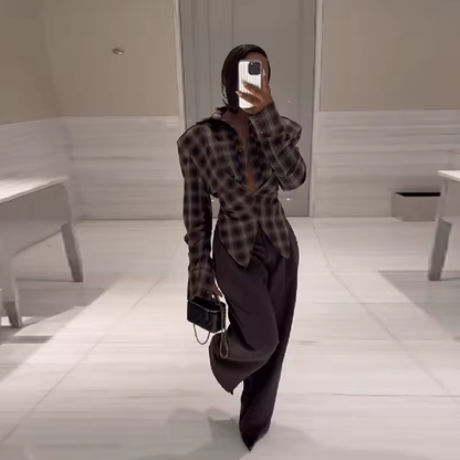 Sculpted Plaid Wrap Shirt