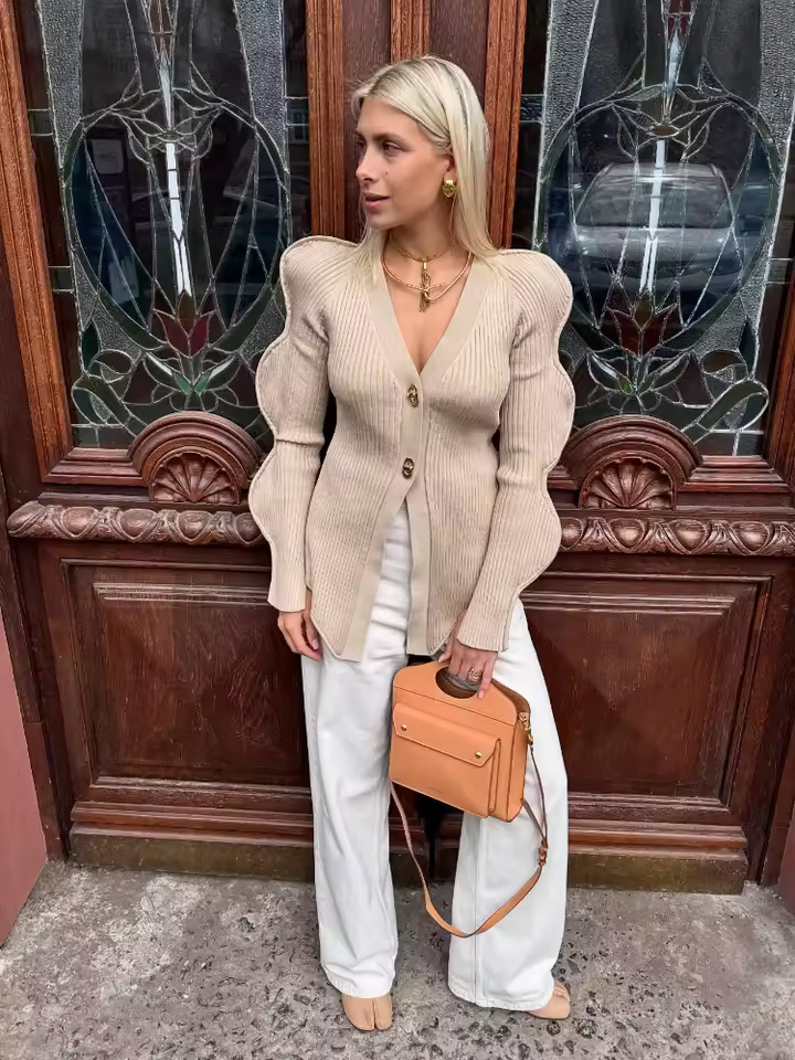 Wave Sleeve Knitted Cardigan
