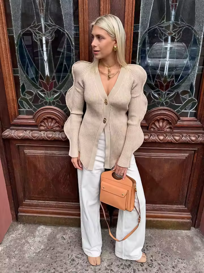 Wave Sleeve Knitted Cardigan