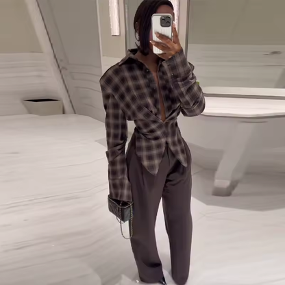 Sculpted Plaid Wrap Shirt