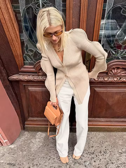Wave Sleeve Knitted Cardigan