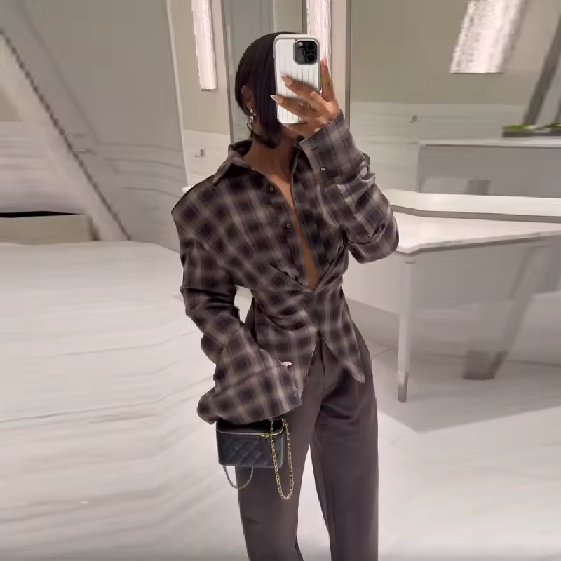 Sculpted Plaid Wrap Shirt