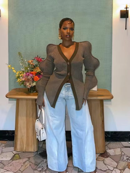 Wave Sleeve Knitted Cardigan