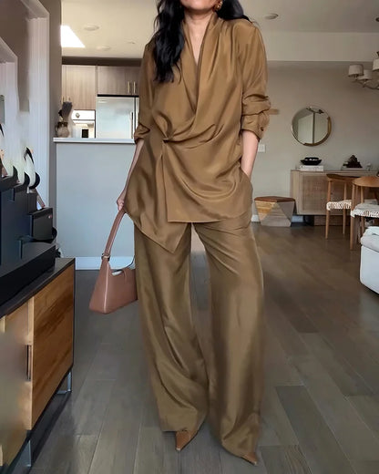 Bella Satin Drape Blazer Pants Set