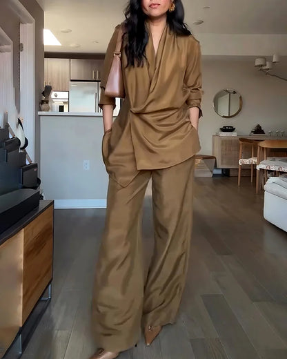 Bella Satin Drape Blazer Pants Set