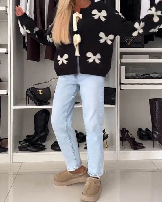 Velour Bow-Tie Cardigan