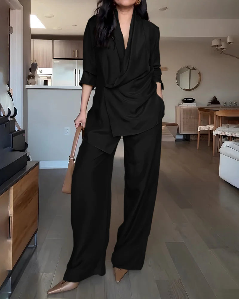 Bella Satin Drape Blazer Pants Set