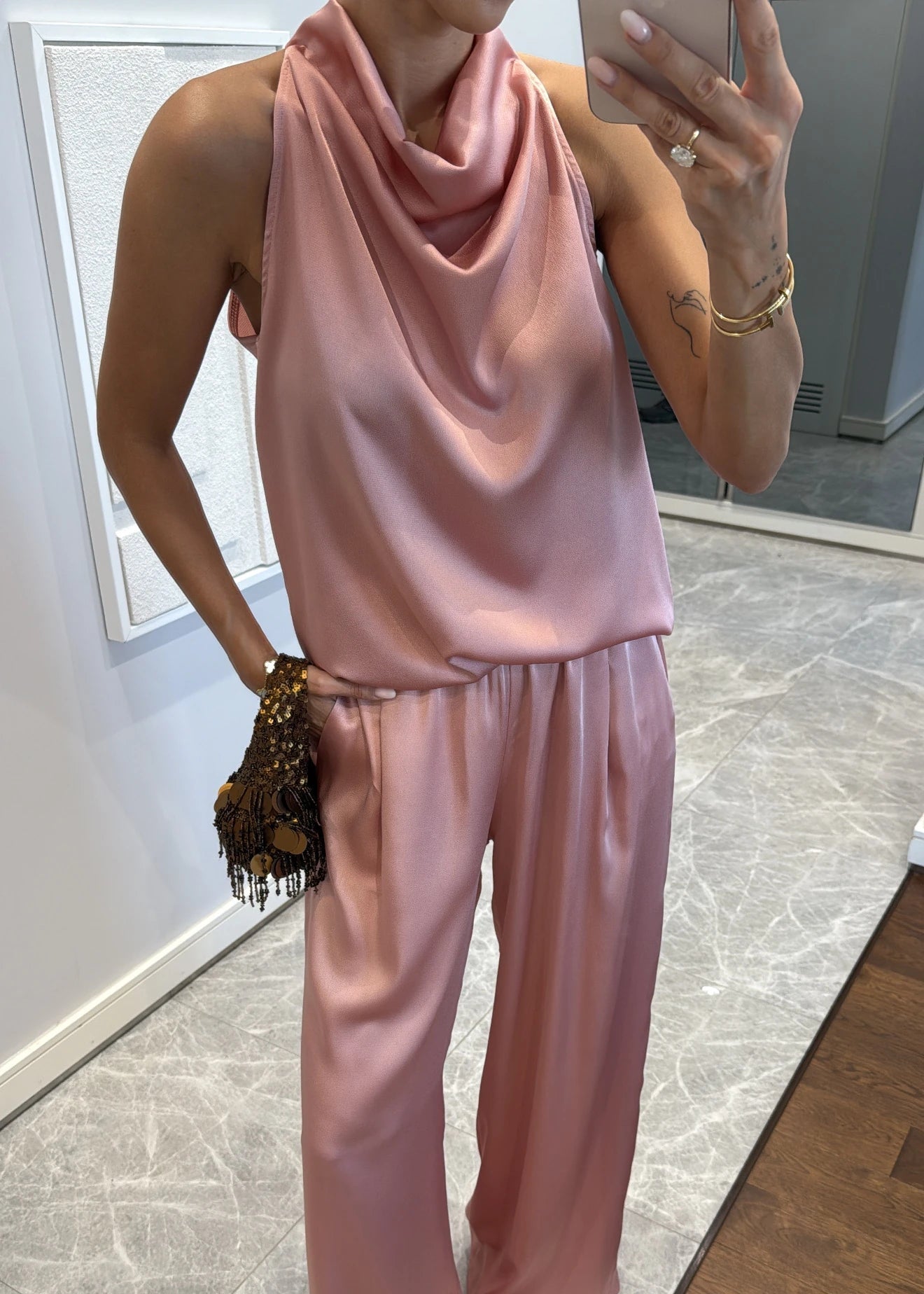 Satin Draped 2 Piece Set