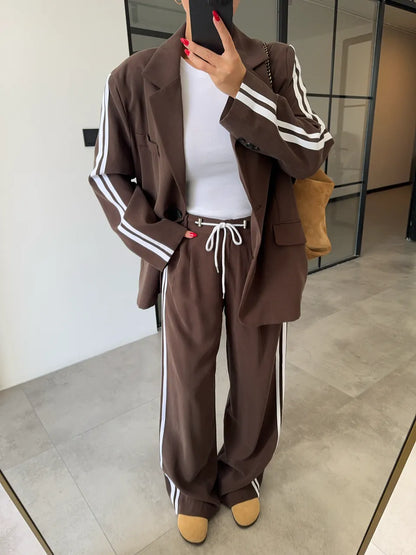 Levvie Stripe-Trim Blazer & Pant Set