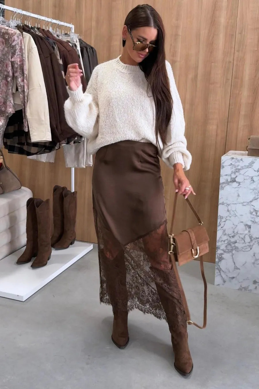 Antara | Satin Lace Skirt