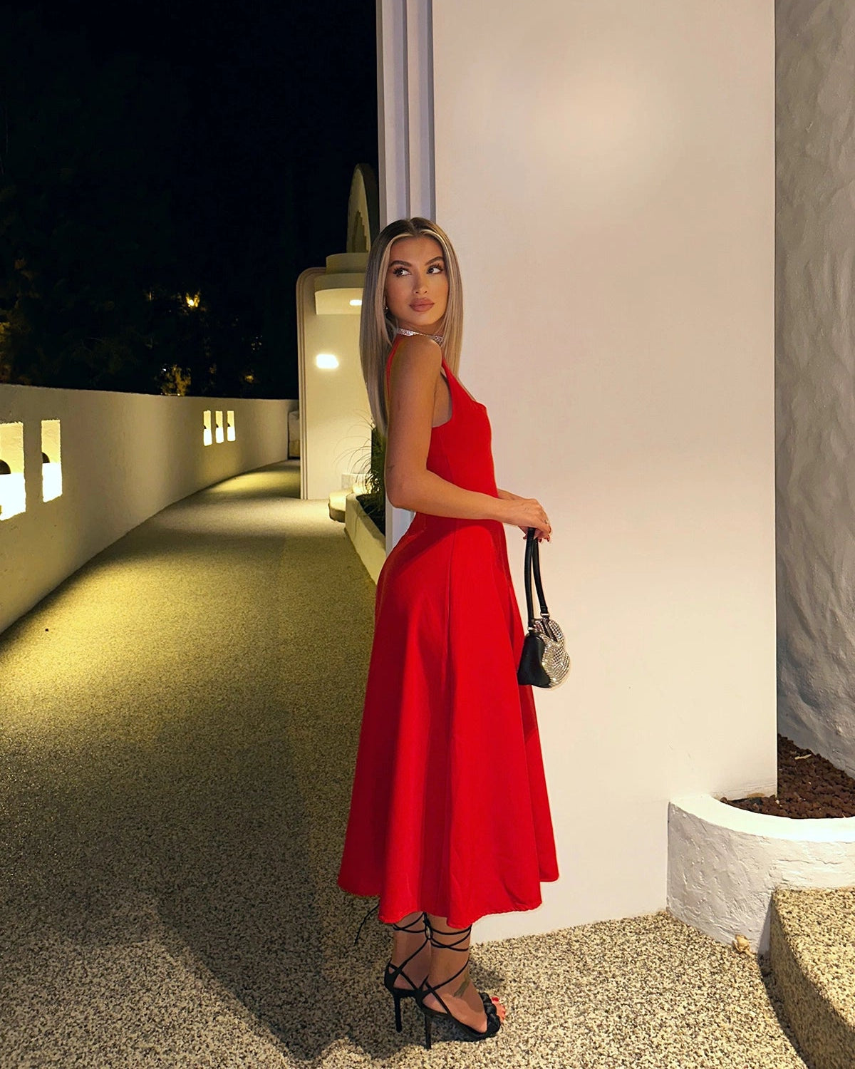 Scarlet Elegance Midi Dress