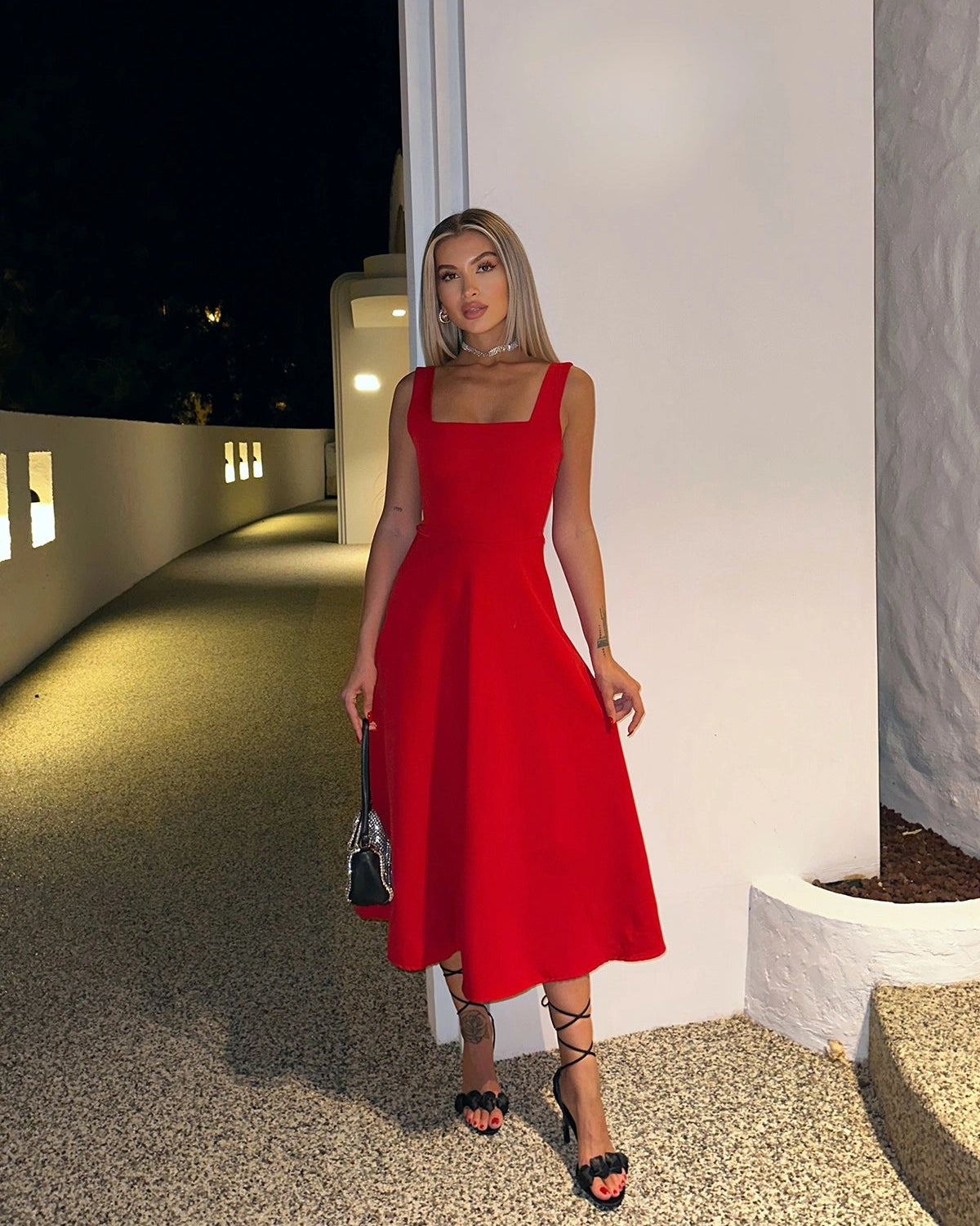 Scarlet Elegance Midi Dress