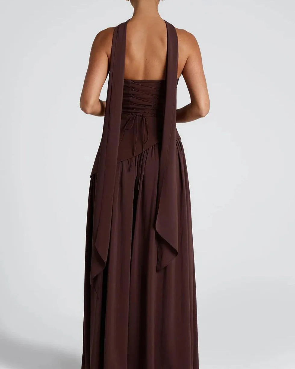 Strapless Slit Ribbon Maxi Dress