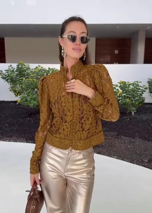 Elora Lace Button-Up Top