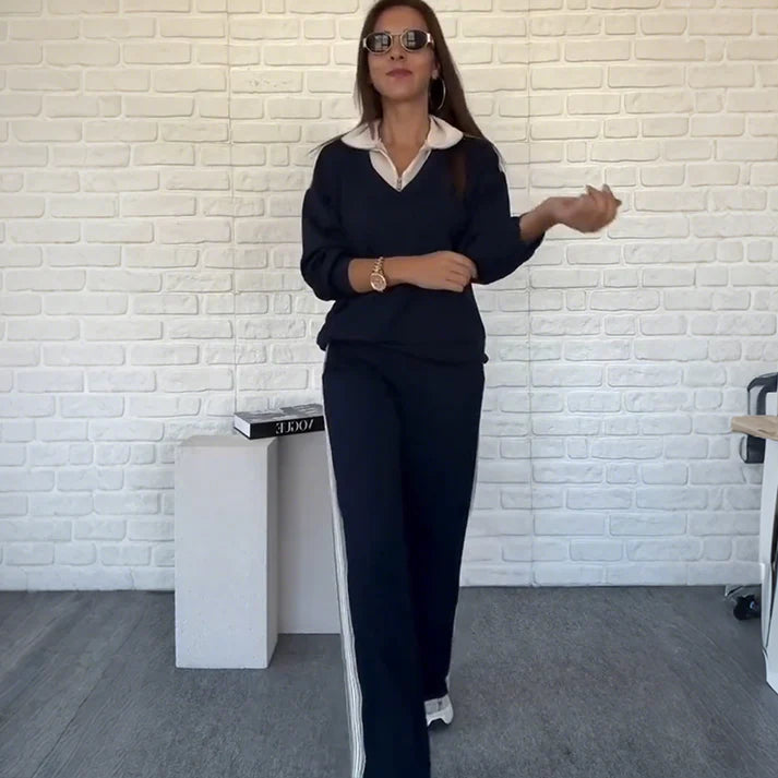 Women's Long Sleeve Lapel Top & Pants Set