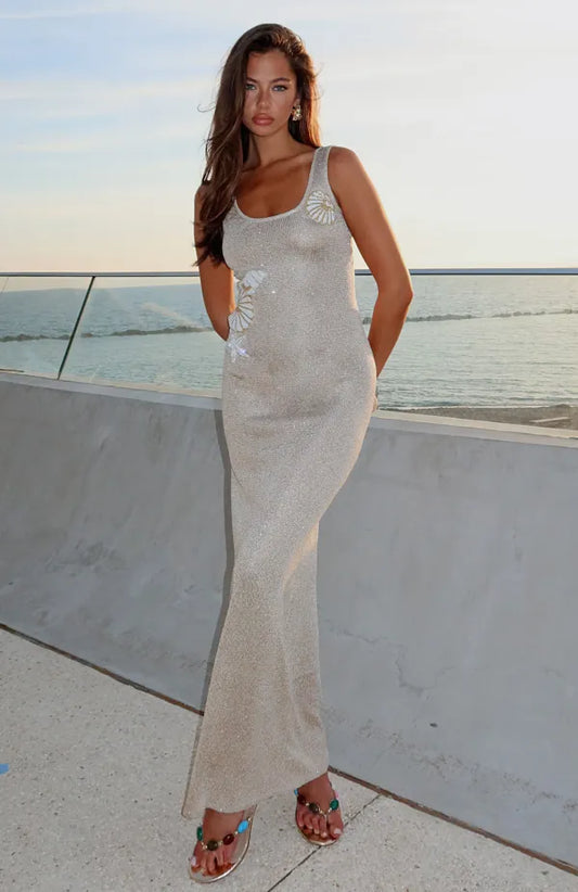 Marine Mist Sequin Knit Maxi Dress